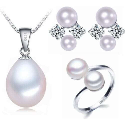 Real freshwater pearl jewelry set women natural pearl sets 925 sterling silver jewelry girl birthday engagement gift 3-X1-E5-J1
