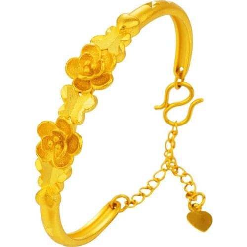 24K Gold Chain Bangles Bracelets for Women Wedding Gold Jewelry Adjustable Fashion Cuff Gold Party Dubai Gold Bracelets