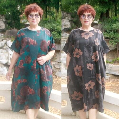 Middle age woman dress elegant vestidos vintage summer dresses for women short sleeve loose 5xl 6xl 7xl plus size dress H362