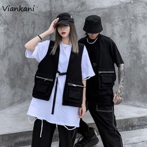 Mens and Womens Dark Vest Summer Department Ruffian Handsome Hip Hop Vests Trendy Jacket Loose Tooling Vest Coat