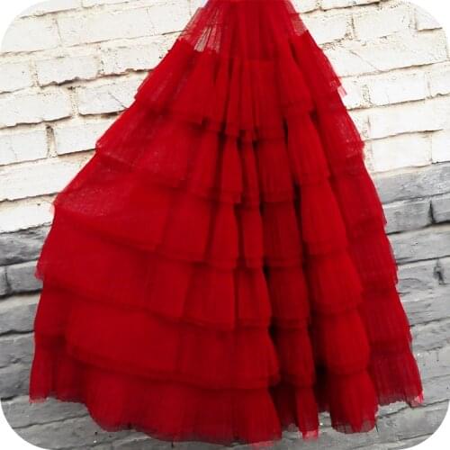 1 piece (70x50cm) 6 Layers Ruffled Tulle Lace Fabric Soft Mesh Pleated Tutu Dress Fabric 8 Colors Ruffle Fabric DIY Clothing Dec