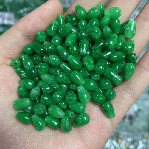 10pc Natural A Green Jade Water Drop Beads DIY Bracelet Bangle Charm Jewellery Accessories Amulet Gifts Women Men