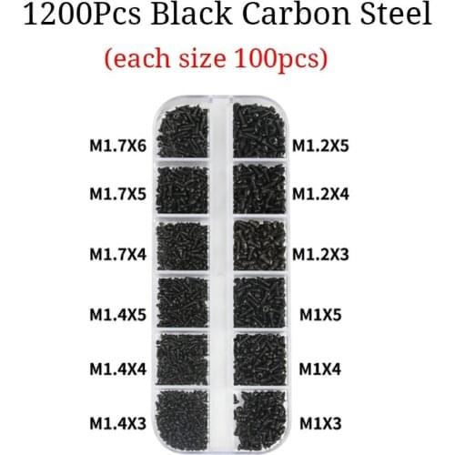 1200Pcs M1 M1.2 M1.4 M1.7 Micro Glasses Screws Round Head Self-tapping Electronic Small Wood Screws Kit Assortment