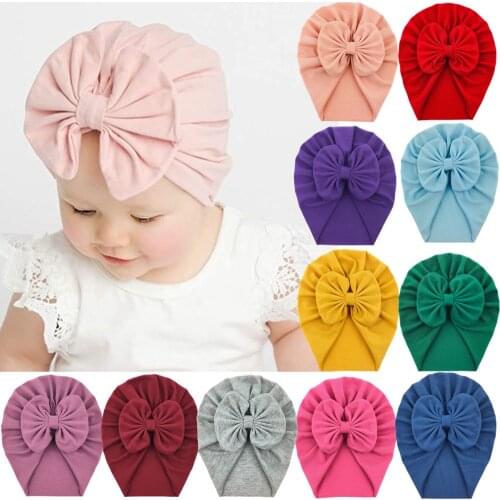 20Pcs Spring Autumn Winter Cotton Baby Hat Big Bow Infant Girls Bonnet Cap Headband Turban Beanie Newborn Photography Props