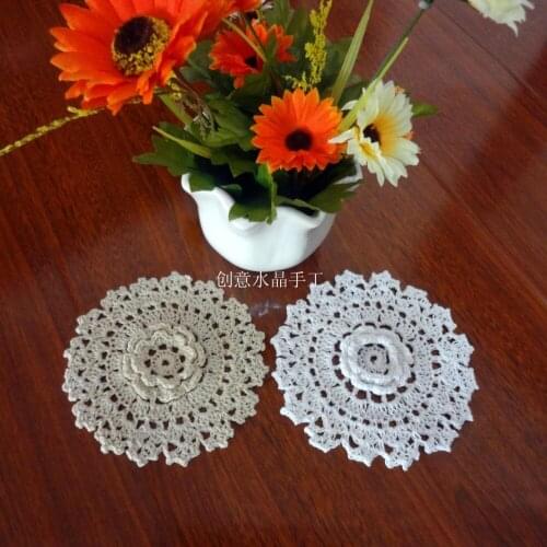 2016 new arrival 6 pic/lot cotton crochet lace doilies as innovative item for novelty household with 3D flower placemat coaster