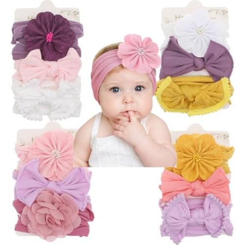 3 Pcs/Set Baby Headband Bows Flower Newborn Headbands Hairband For Girls Nylon Soft Kids Toddler Turban Baby Hair Accessories