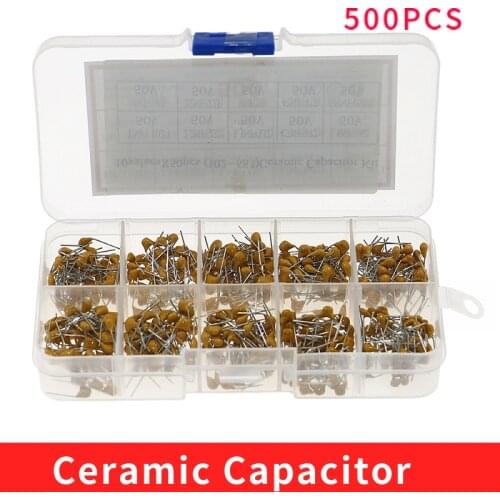 500pcs/box 10Values x50pcs 1nF~68nF (102~683) Multilayer/Monolithic Ceramic Capacitors Assorted kit with storage box