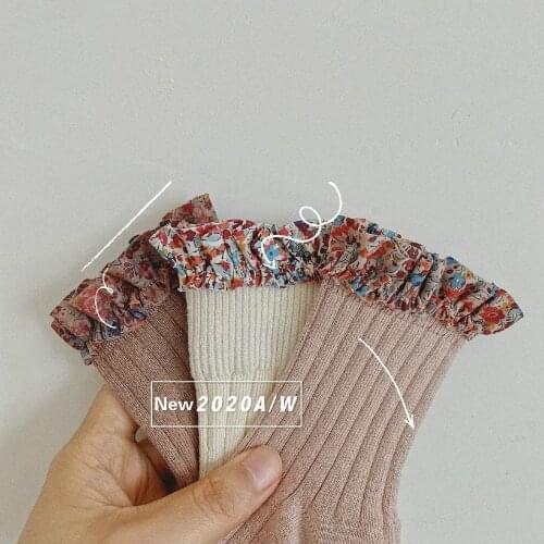 9 Pairs/lot Floral Kid Socks Girls Knit Knee High Socks Baby Frilly Socks autumn and winter 2020 New Children Cotton Socks,#5674
