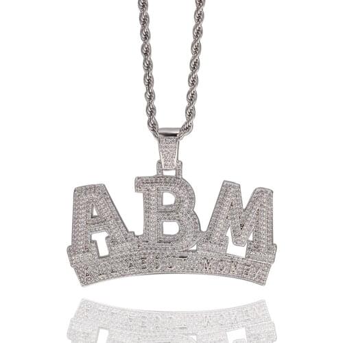 Bling Bling Letter ABM Necklace & Pendant Gold Silver Color Cubic Zircon Mens Women Hip Hop Jewelry for Gift