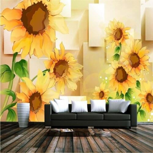 Sun Flowers Wallpapers 3D Wall Murals Photo Wallpapers for Living Room Home Decor Hand Painting Murals for Bedrooms Background