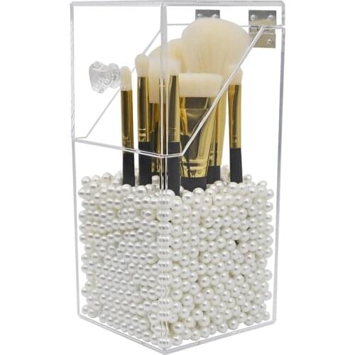 Dolovemk Makeup Brush Holder,Acrylic Organizers and Storager Dustproof Box,Acrylic Makeup brush Organizer with Lid,with Pink Pea