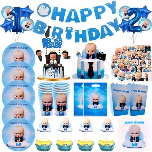 Baby Boss Theme Birthday Party Decorations Cup Plate Napkins Cake Topper Balloons Disposable Tableware Baby Shower Supplies