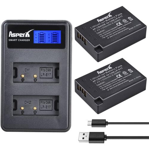 2Pcs LPE17 LP E17 LP-E17 Batteries + LCD USB Dual Charger for Canon EOS 200D 750D 760D 800D 8000D M3 M6 T6i T6s Kiss X8i Cameras