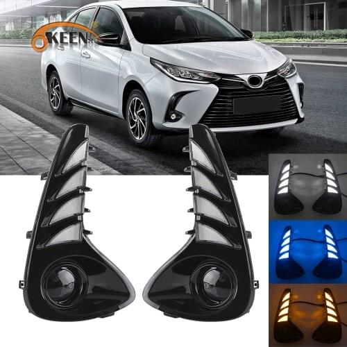 2pcs Led DRL for Toyota Vios 2020 2021 Daytime Running Light Yellow Turn Signal with Blue Headlight Waterproof