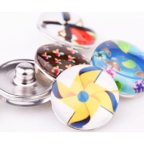 EAMIOR Wholesale 10 Pcs Mix Snap Buttons Jewelry 18mm Snap Charms Press Button Cute Windwill Design diy Bracelet Necklace