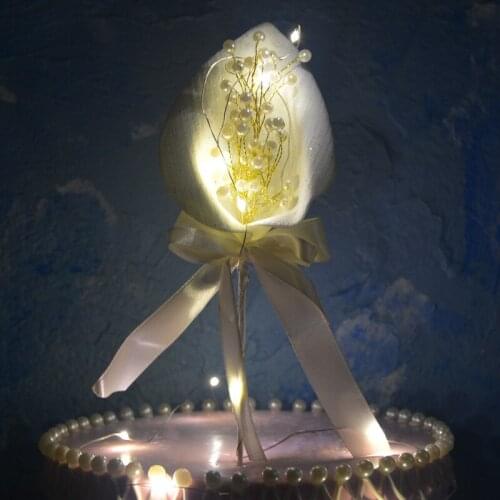 White Flower Pearl String Lights Cake Toppers Birthday Cupcake Top Flags Decorations for Boy Girl Baby Shower Wedding Supplies