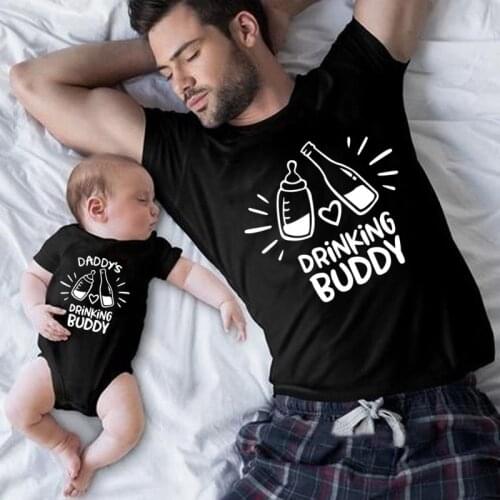 Drinking Buddy and Daddys Drinking Buddy Father Kid Baby Family Matching Clothes Cotton Casual Family Look Daddy and Son Tshirt