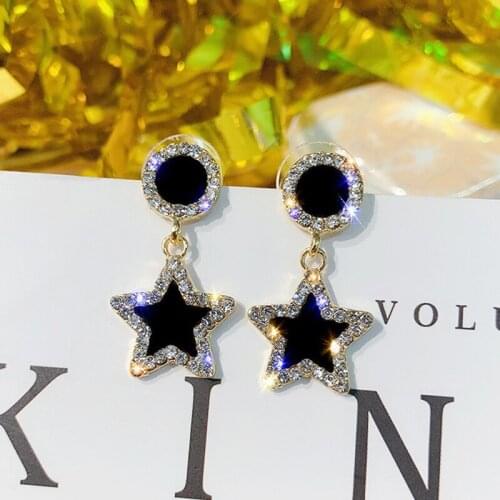 HOCOLE Fashion Black Crystal Earrings For Women Geometric Square Round Star Drop Dangle Earrings Statement Wedding Party Jewelry