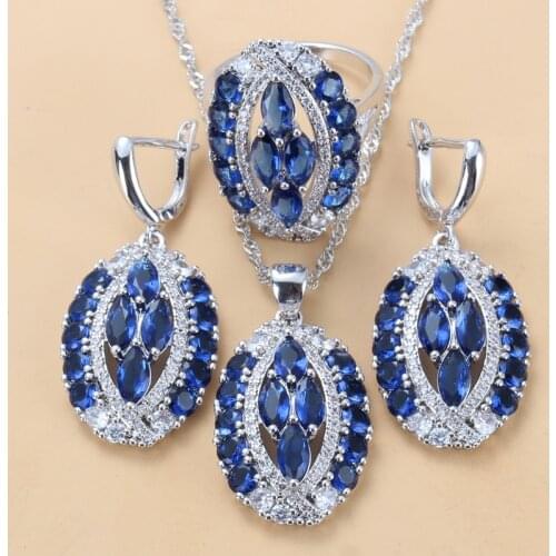 Wedding Big Jewelry Sets Women Fashion Accessories Blue Zircon Necklace And Earrings Ring Sets 6-Color Jewelry