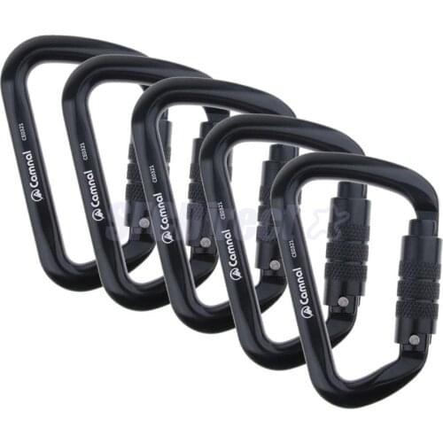 MagiDeal 5pcs 28KN Aluminum Climbing Carabiners D Type Snap CE/Auto Locking Survival Gear Outdoor Climbing Accessories Black