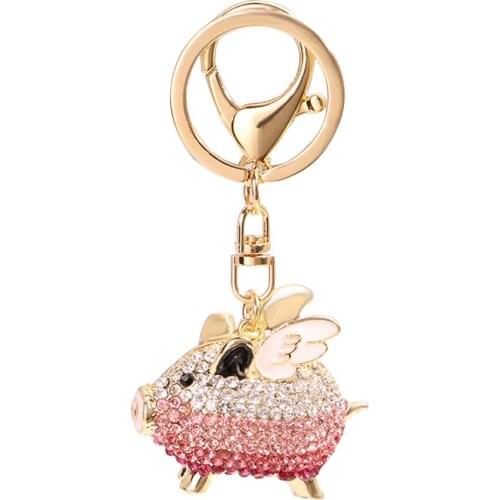 Fashion Women Girl Car Key Ring Rhinestone Inlaid Flying Pig Keychain Key Ring Metal Holder Hanging Decoration Gift Jewelry