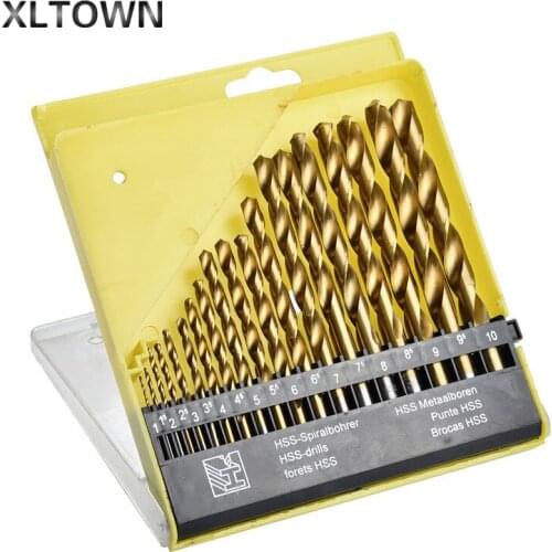 Xltown high quality 19pcs Titanium HSS Twist Drill Bit Set for Metal 1.0 ~ 10mm Power Tool Accessorie Free shipping