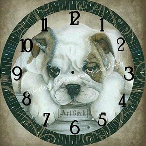 3d french bulldog wall clock, full square round drill, 5d diy diamond painting clock, mosaic, animal embroidery, sticker crafts
