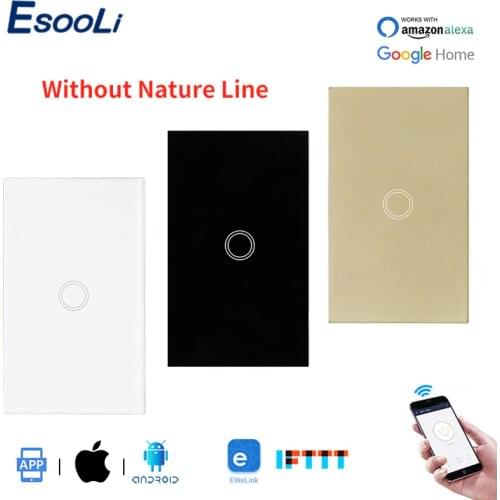 EsooLi 1 Gang 1 Way US Standard Wall Touch Switch Ewelink Control No Neutral Wire Required Smart Light Switch Single Fire Line