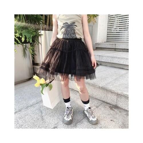 Summer new 5-10Y childrens clothing childrens net red fashion mesh tutu girl trendy solid color stitching lace cake dres