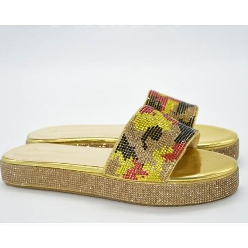 Latest Gold African Lady Medium Heel Slipper Casual Design Shoes 222-4 Heel Height 3CM