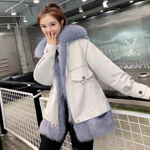 2020 winter new parka rex rabbit fur liner imported fox fur collar famale short jacket thick warm fashion real fur coat