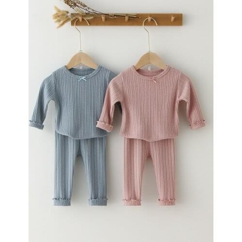 Sleepwear Clothing Spring Summer Kids Girl Pajamas Toddler Baby Girl Clothes Set Cute Casual Solid Knitted Kids Tops and Pants