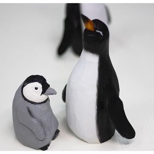 Penguins wood carving Emperor penguin baby ornaments handmade Home crafts decoration