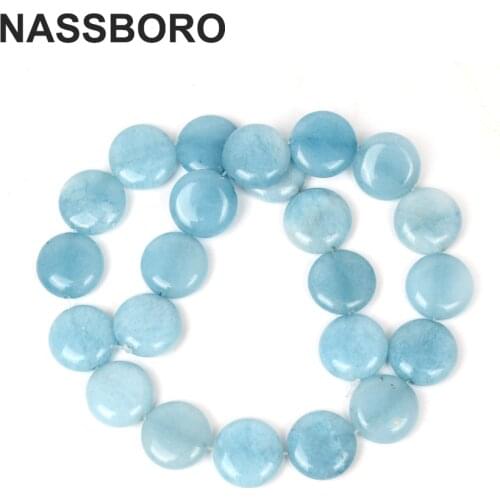 Sky Blue Natural Stone Flat Round Coin Loose Spacer Beads For Jewelry Making Bracelet Necklace DIY Accessories Wholesale