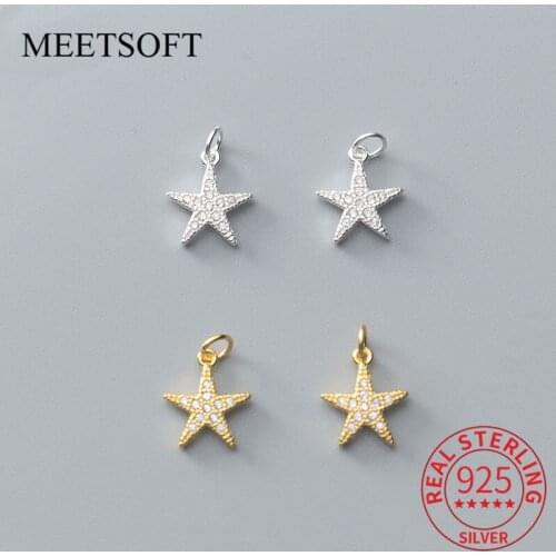 MEETSOFT Genuine 925 Sterling Silver Starfish Zircon Minimilist Charms DIY Handmade Jewelry Necklace Deocration Accessory