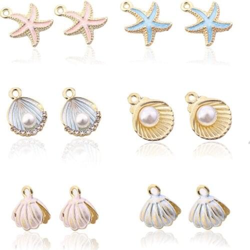 10pcs/set Colorful Shell Starfish Enamel Charms Pendants for Jewelry Making Bracelet Necklace Jewelry DIY Craft Accessories
