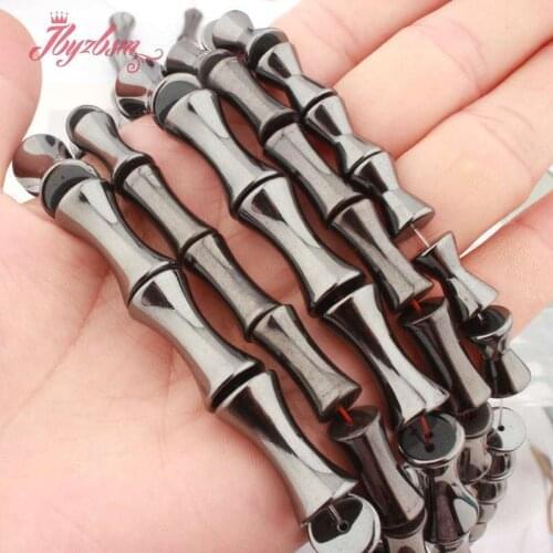 Natural Black Hematite Bamboo Shape Smooth Loose Spacer Stone Beads For DIY Necklace Bracelet Jewelry Making Strand 15"