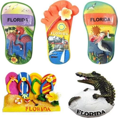 Handmade Painte Florida Alligator Flamingo Shoes 3D Fridge Magnet Tourism Souvenirs Refrigerator Magnetic Stickers Gift