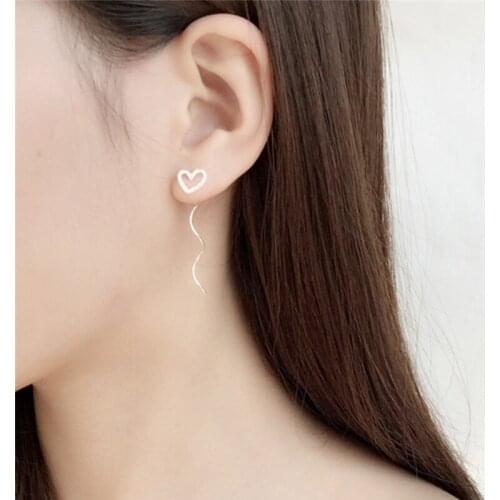 Korea Style Heart-shaped Hollow Frosted Ear Wire Silver Plated Charm Earrings Wave Female Temperament Jewelry Ear Line