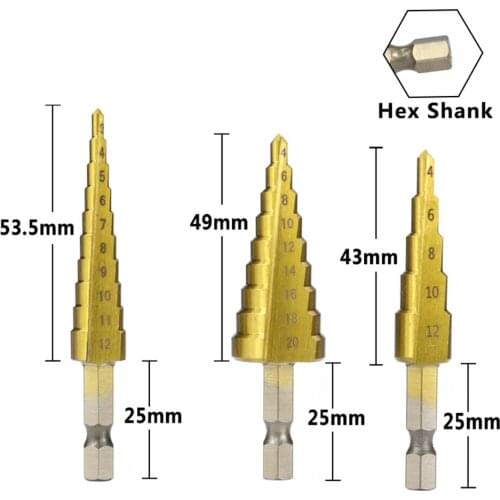 3pcs 3-12mm 4-12mm 4-20mm HSS Straight Groove Step Drill Bit Set Titanium Coated Wood Metal Hole Cutter Core Drill Bit Set