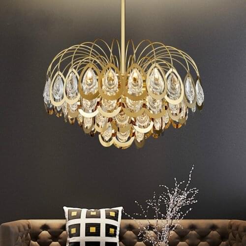 Nordic living room led chandelier light luxury Hong Kong style bar crystal chandelier lighting modern cafe art hanging lamp