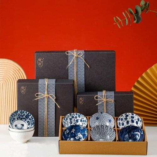 Japanese Ceramic Tableware Gift Bowl Set Creative Ceramic Bowl Gift Box Set Bowl Blue and White Porcelain Bowl Dinnerware Set