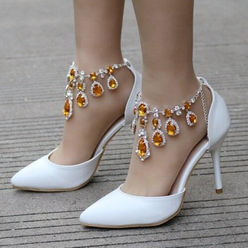 Women sandals wedding Party PU Rhinestones Buckle Strap 9.5CM Thin High heels Pointed Toe sandal women shoes 2020 size 35-42