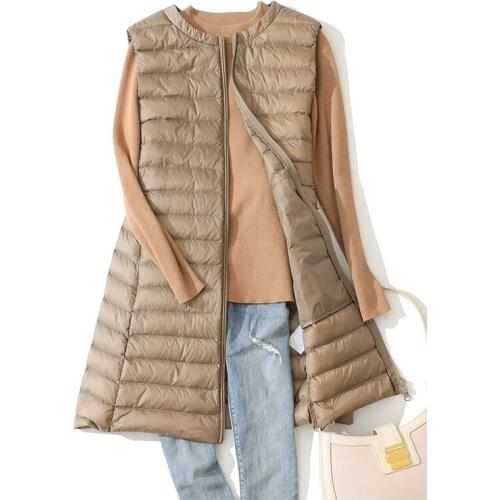 Womens Foldable Ultra-light Long Sleeveless Down Jacket 2020 New Round Neck Wear Vest Vest Ladies Casual Liner Vest