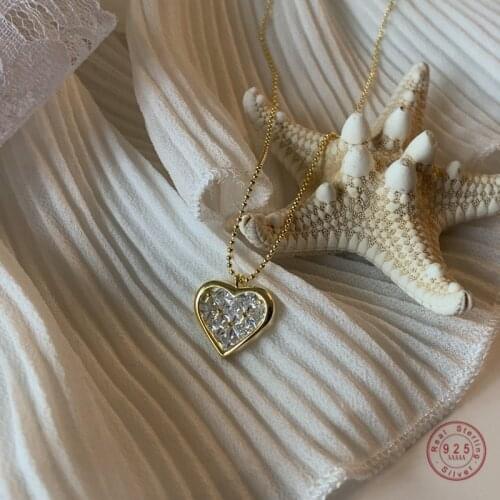 925 Sterling Silver Pavé Crystal Heart Pendant 14k Gold Clavicle Chain Necklace Women Exquisite Simple Girlfriend Jewelry Gift
