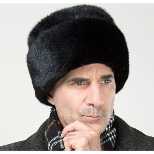Mens Winter Hats Dad Russian Ushanka Hats Winter Protector Ear Cap Bomber Aviator Black Fur Russian Army Fashion Mink Caps