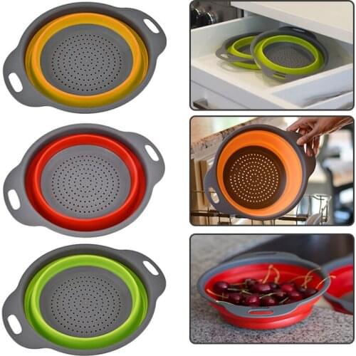1 Pcs Kitchen Tools Collapsible Silicone Colander Foldable Drain Strainer Basket Fruit Vegetable Washing Basket Strainer Cocina