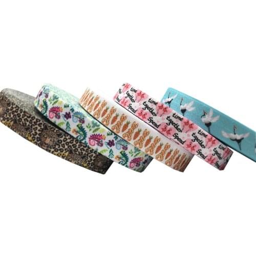 10Yard 5/8" 16mm Rabbit Flamigo Printed Heat Transfer Fold over Elastic FOE Stretch Ribbon Hairbow Headwear Headband