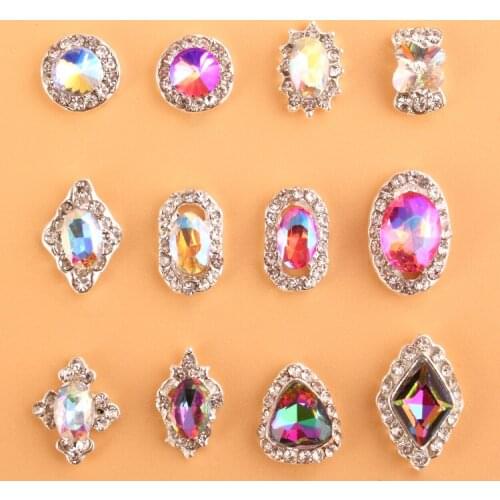 100pc 3D Nail Art Charm Rainbow Crystal Falt Back Rhinestones Diy Deco Bling,Metal ,Alloy Pearl and Rhinestone Nail Decorations