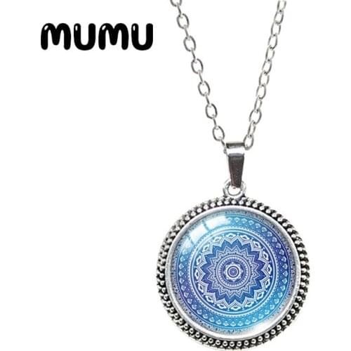 2020 New Blue and White Porcelain Indian Mandala Necklace Vintage Round Glass Dome Pendant Jewelry Handmade Gifts